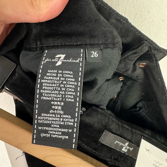 7 for all Mankind NWT Black Velvet High Waist Ankle Skinny Exposed Button Pants - Picture 7 of 9